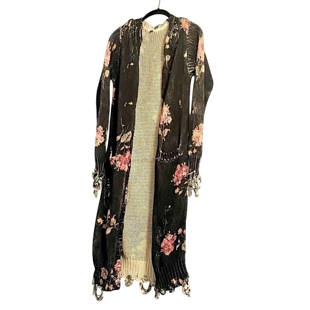 R13 long floral distressed cardigan sweater xs